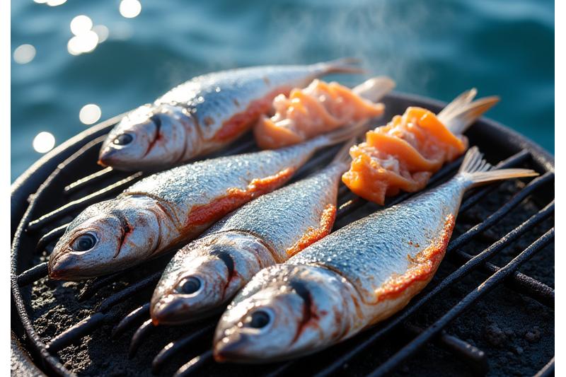 夏のアジとイワシの炭火焼き